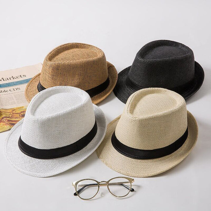 White unisex lightweight classic trilby hat, perfect summer accessory for sun protection.