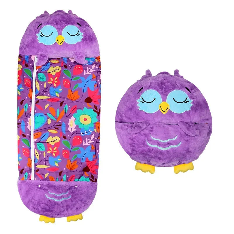 Dragon kids' 2-in-1 sleeping bag, also a plush cuddle toy. Ideal child nap mat for daycare.