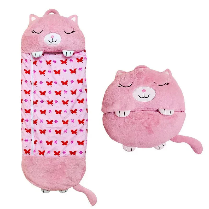 Unicorn kids' 2-in-1 sleeping bag & cuddle buddy. Soft polyester nap mat for sleepovers.