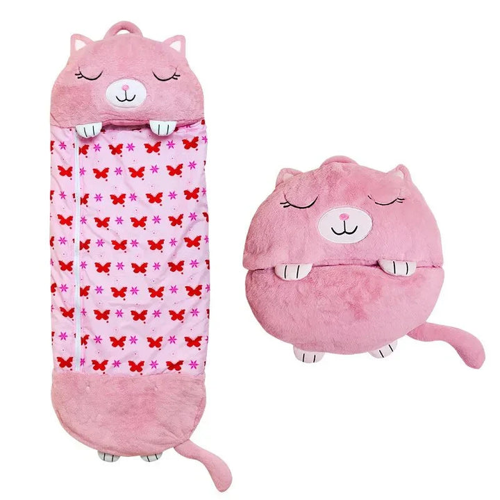 Unicorn kids' 2-in-1 sleeping bag & cuddle buddy. Soft polyester nap mat for sleepovers.