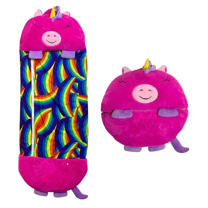 Panda kids' 2-in-1 sleeping bag & plush animal. Machine washable child nap mat for travel.