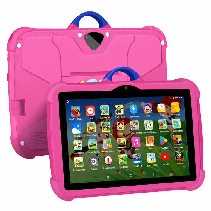 Educational Android tablet for children featuring robust parental controls and a protective, durable casing.