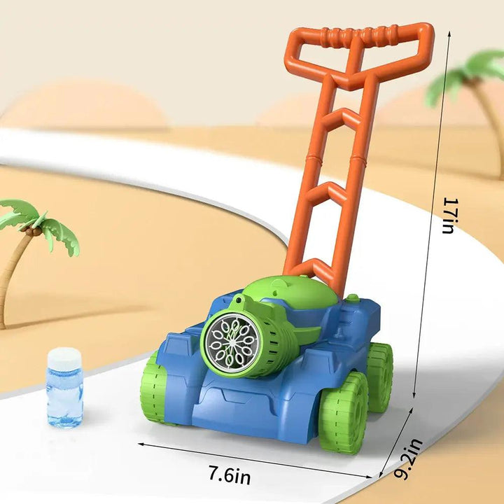 Bright automatic bubble machine cart for kids, a push toy for toddlers & children, perfect for easy indoor/outdoor bubble fun.
