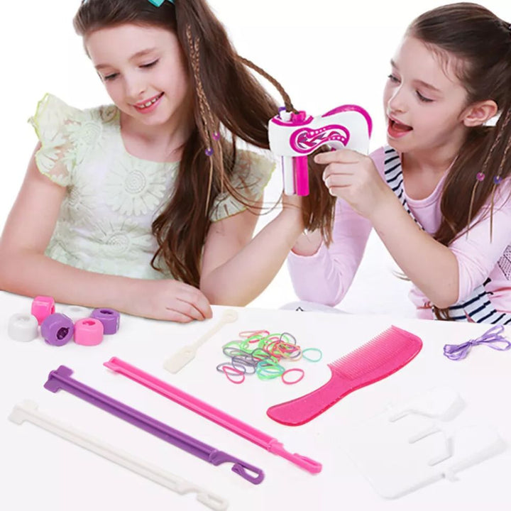 Automatic hair braiding tool for kids, simplifying childrens' hair styling. Easy, fun hair accessory.