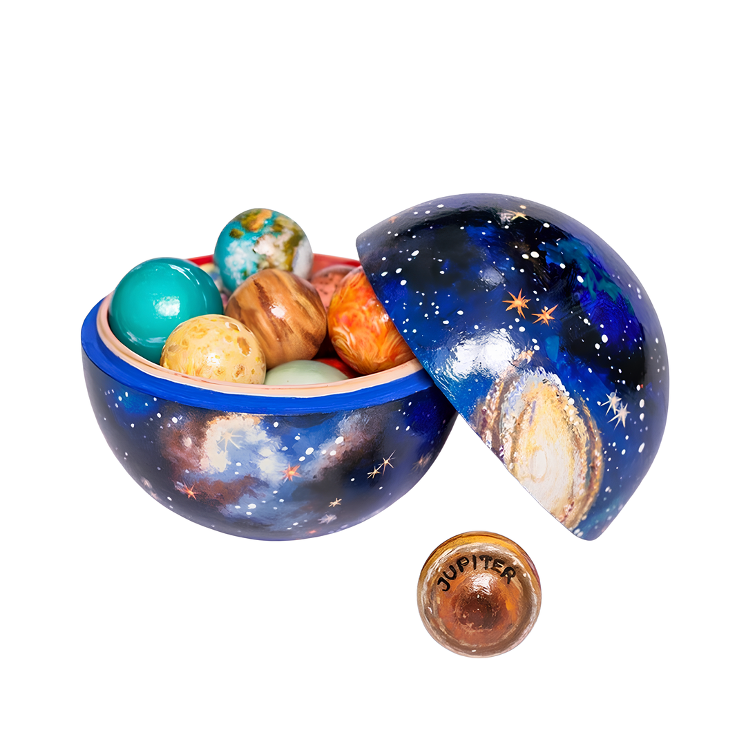 Kids' educational wooden Solar System Planet Set, a space science toy for learning about planets.