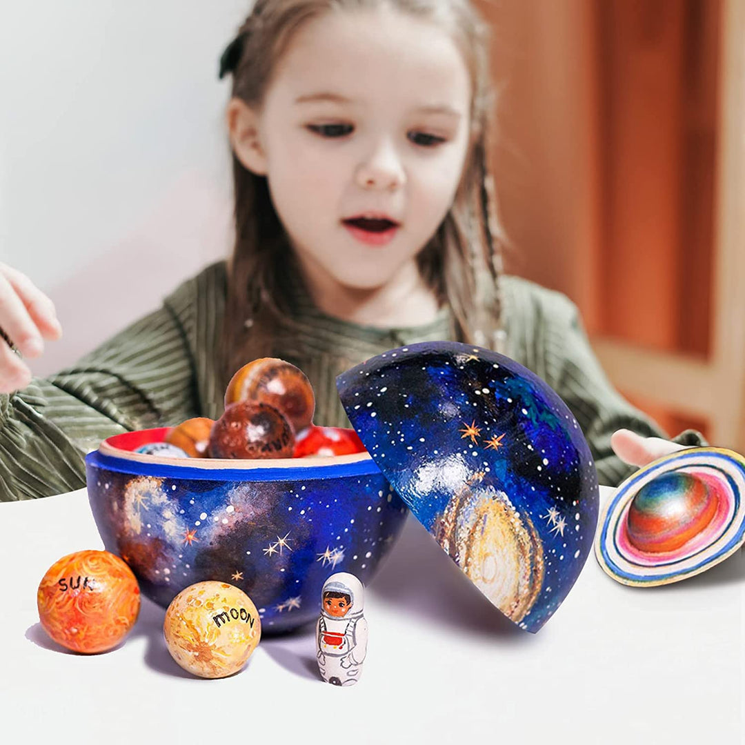 Galaxy Quest wooden planet set, an engaging educational toy for children exploring the solar system.