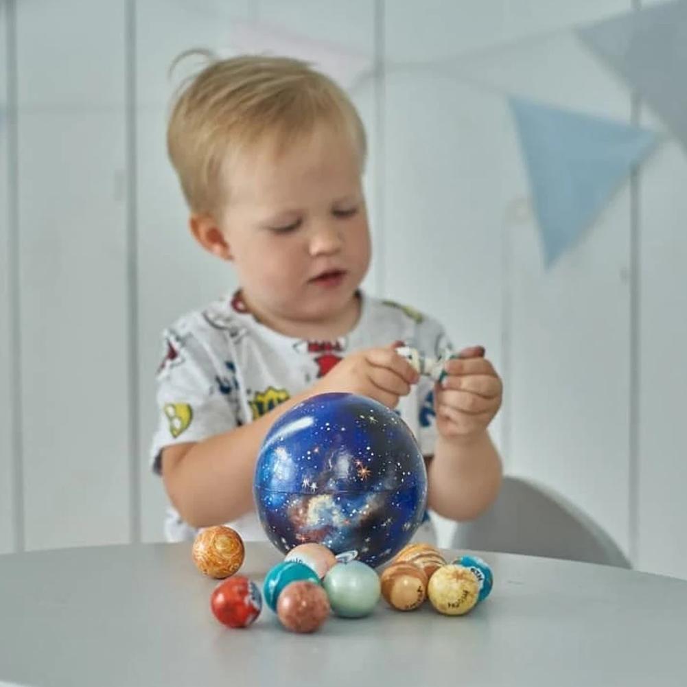 Handcrafted wooden Solar System model for kids, perfect for science learning and space exploration.