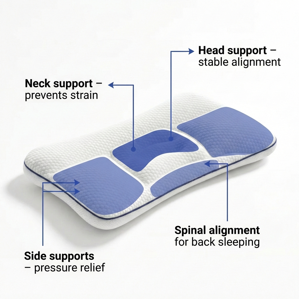 Hypoallergenic kids ergonomic pillow with washable cover. Ensures healthy, supported sleep for children.