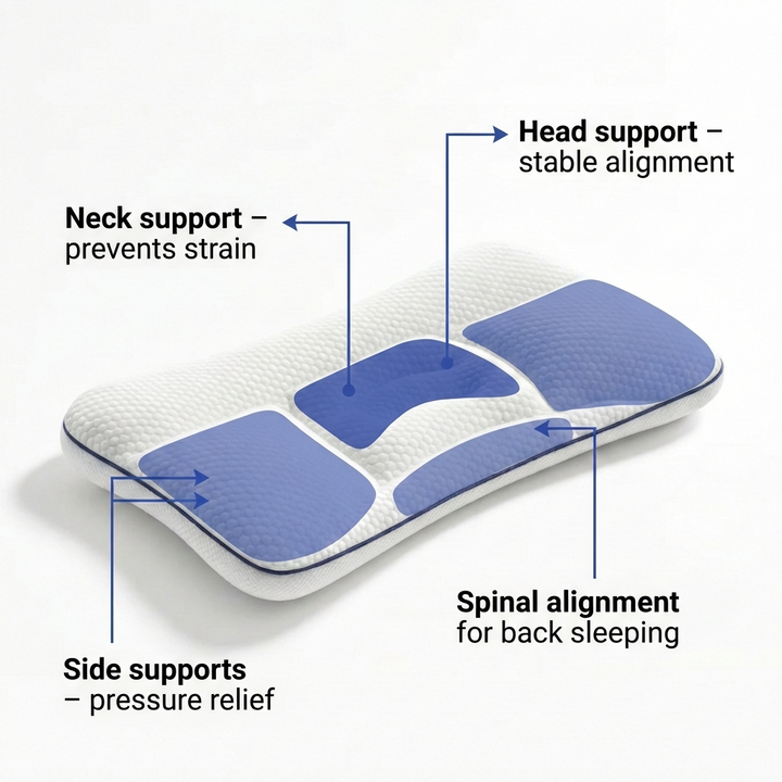 Hypoallergenic kids ergonomic pillow with washable cover. Ensures healthy, supported sleep for children.