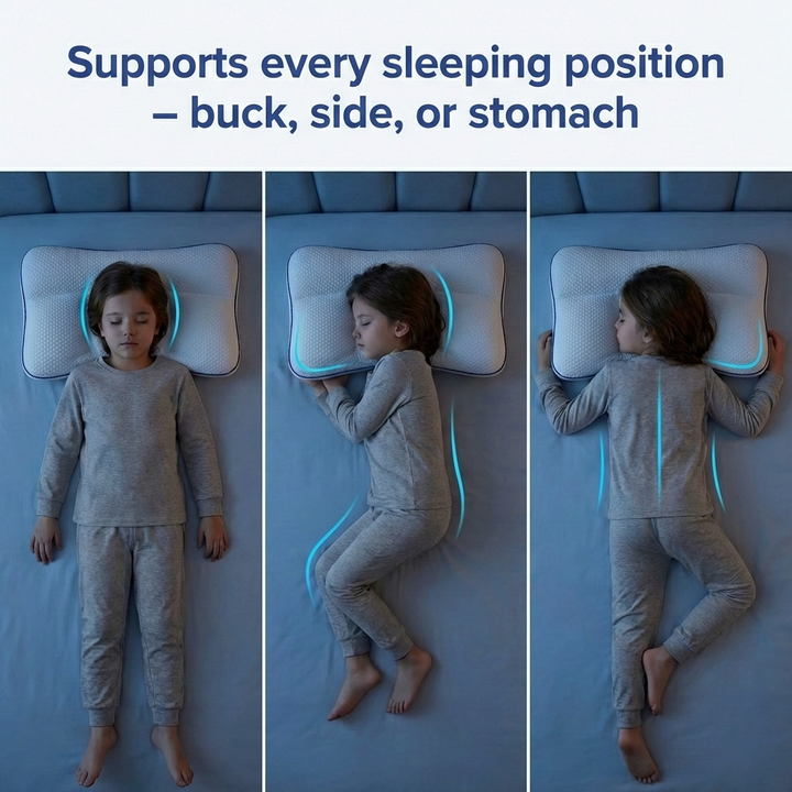 Washable cover memory foam kids pillow, ergonomic design for comfortable and hygienic children's bedding.