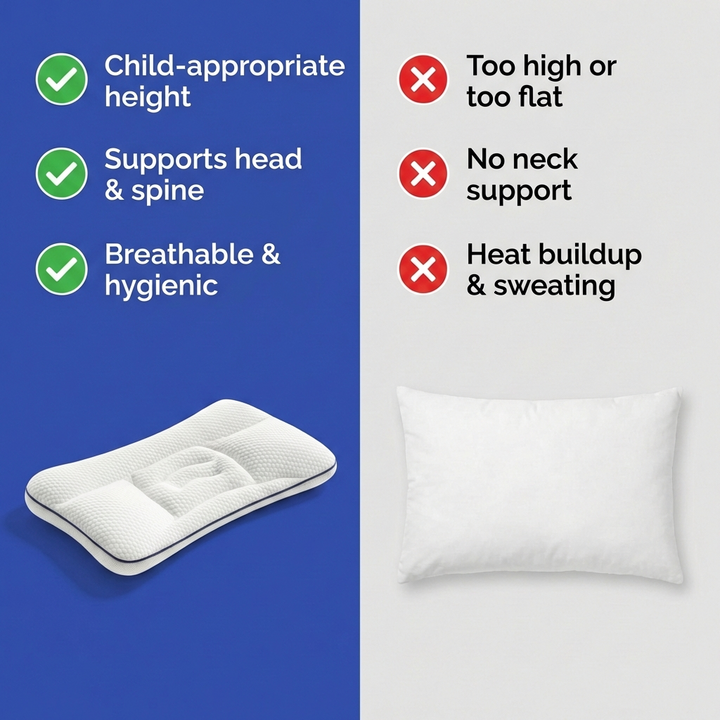Optimal sleep support for kids: ergonomic memory foam pillow. Ensures comfortable rest for active children.