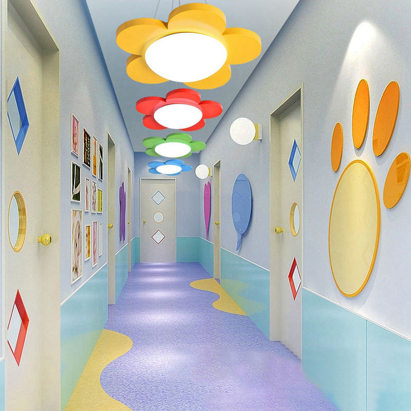 Vibrant flower petal LED ceiling light, energy-efficient kids lighting.