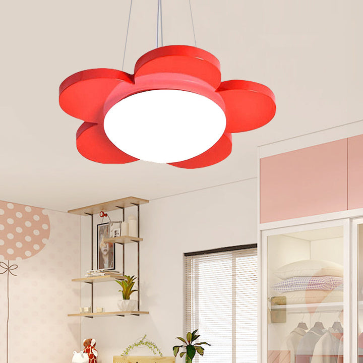 Decorative flower petal LED pendant light for a cheerful children's room.