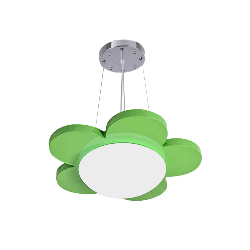 Modern flower petal LED light fixture, vibrant playroom lighting.