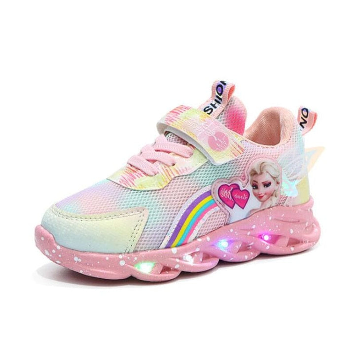 Kids' GlowStride LED sneakers, light-up for fun play, comfortable design with glowing soles.