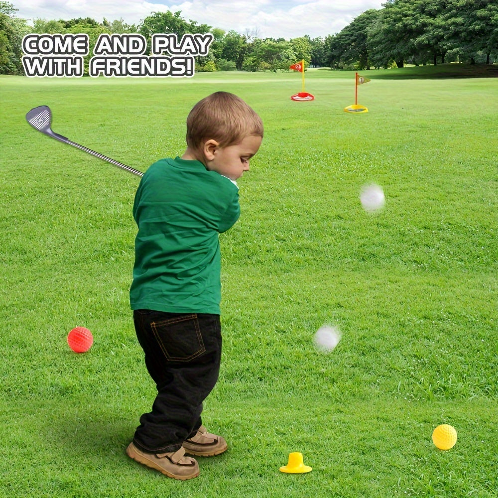 Vibrant kids golf toy with easy-to-use adjustable clubs, ideal for young learners & active playtime.