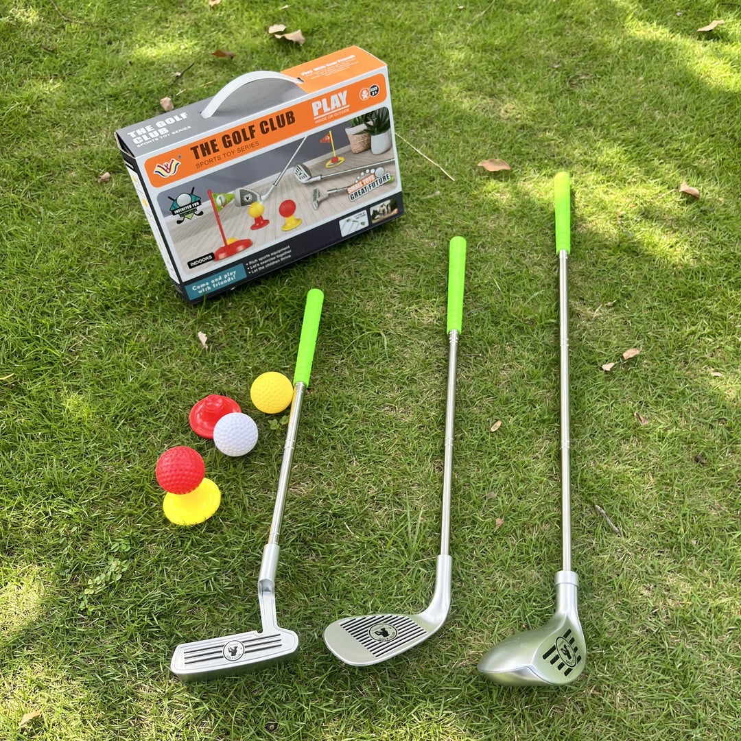 Durable kids golf set featuring adjustable clubs and practice goals for indoor or outdoor fun.