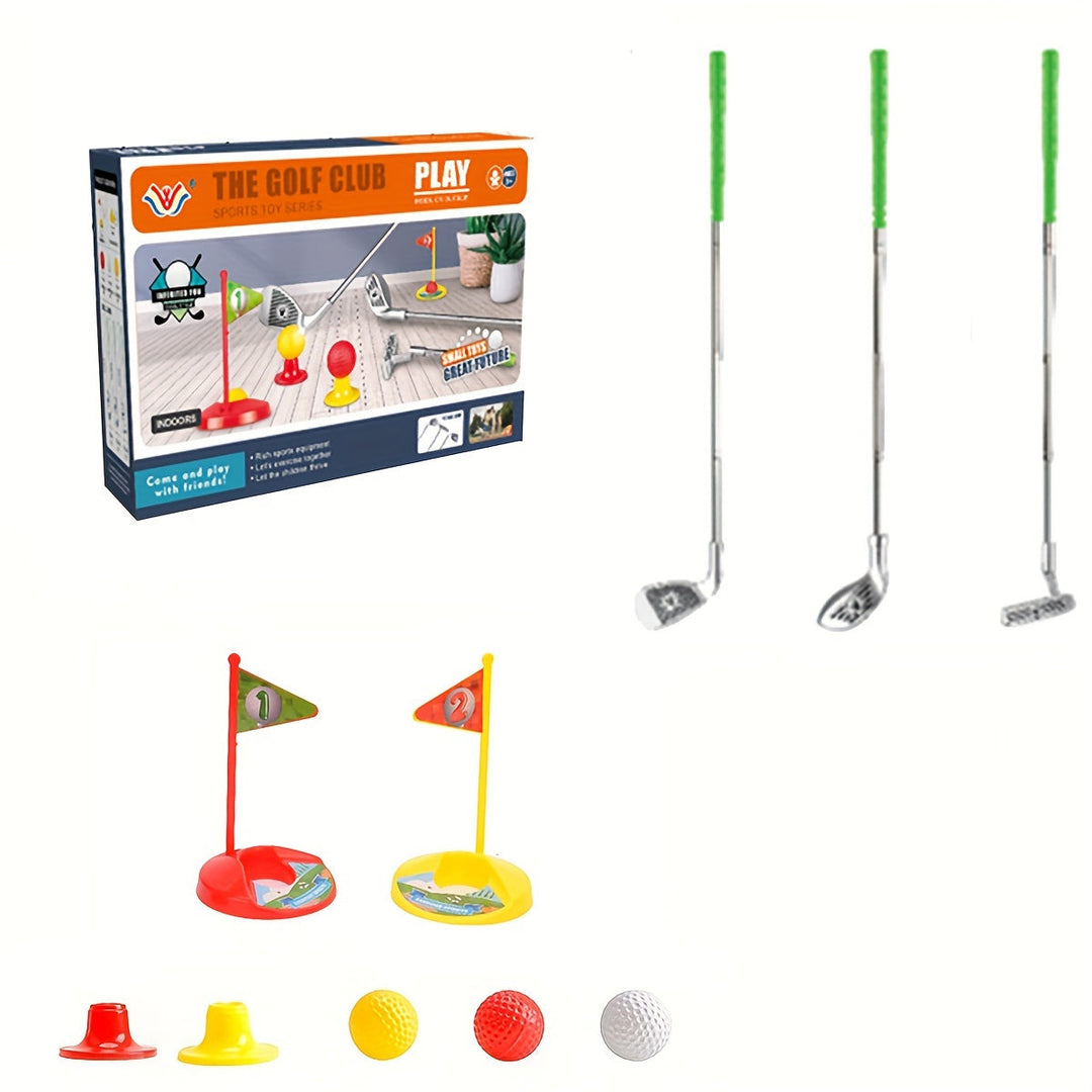 Beginner golf set for kids, includes adjustable clubs & targets, encouraging active play & sports.