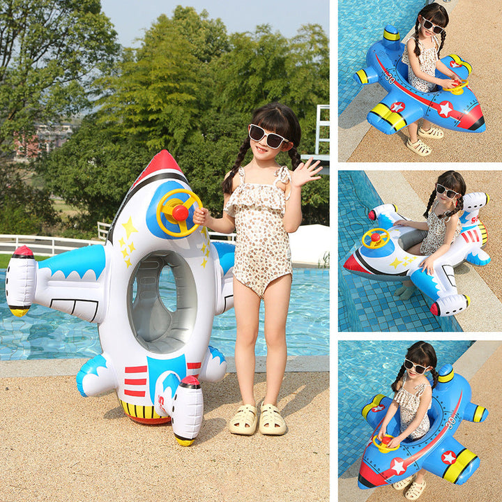 Kids' inflatable swim ring with steering wheel for safe & fun pool play. Toddler water float.