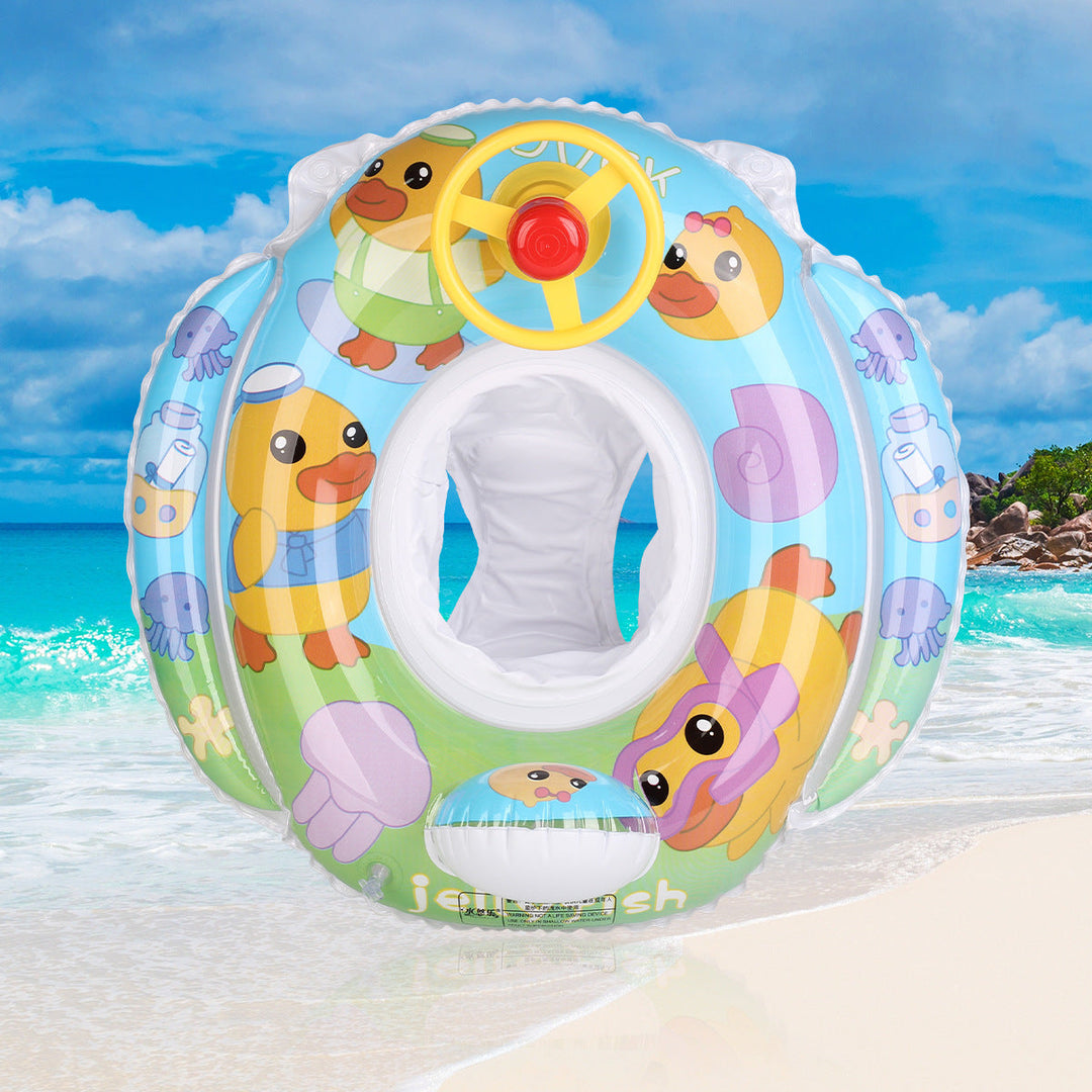 Safe and engaging toddler swim ring with a steering wheel, encouraging water confidence.
