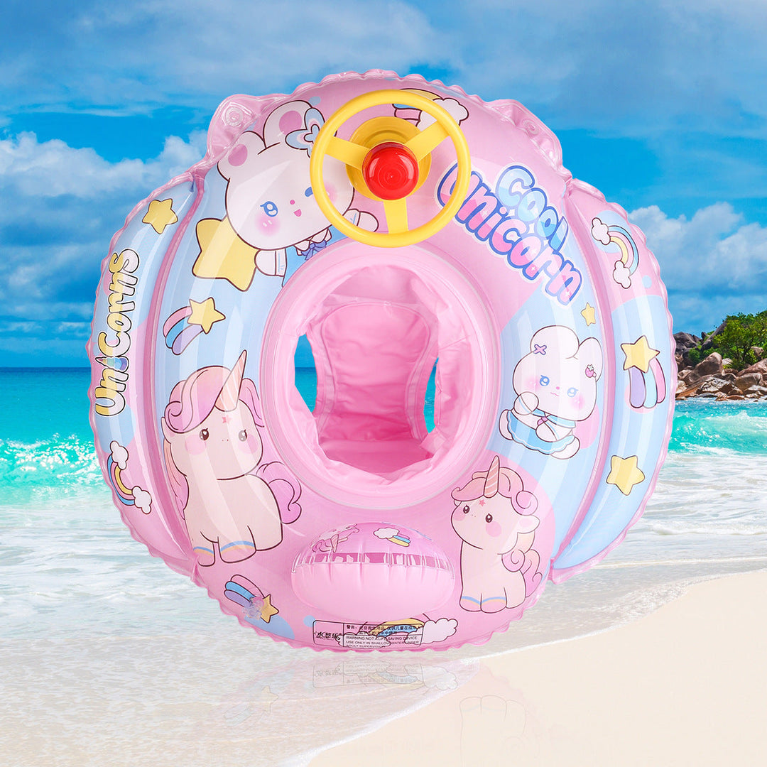 Boys' & girls' inflatable swim ring with steering wheel, designed for safe & exciting water fun.