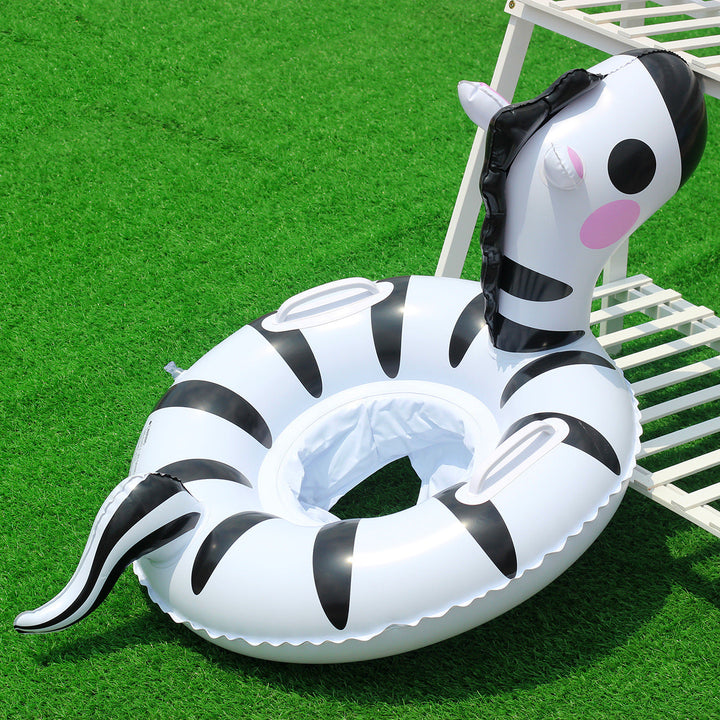 Kids' inflatable water float with steering wheel, an essential pool accessory for sunny weather.