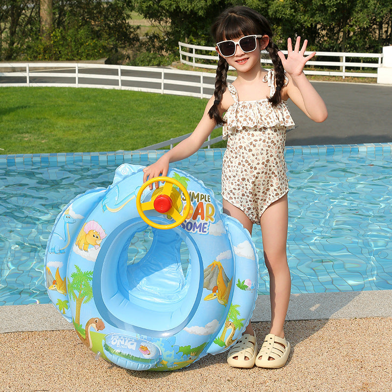 Summer vacation swim ring for children, featuring a cool steering wheel for added fun.