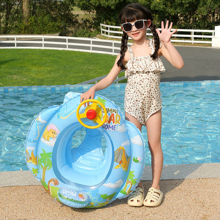 Summer vacation swim ring for children, featuring a cool steering wheel for added fun.