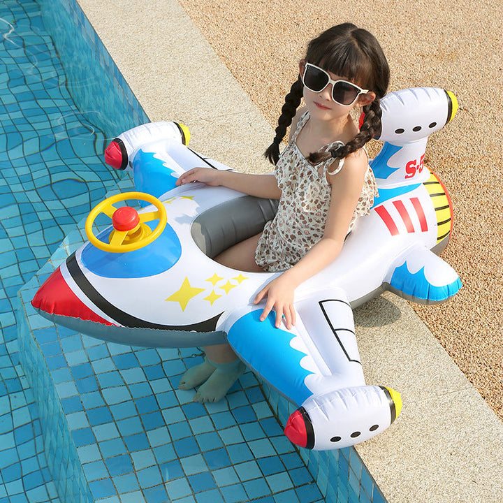 Durable PVC inflatable swim ring for kids, featuring a fun steering wheel for active play.