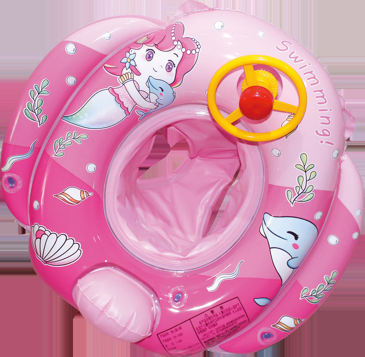 Vibrant inflatable swim ring for boys & girls, complete with a playful steering wheel for water fun.