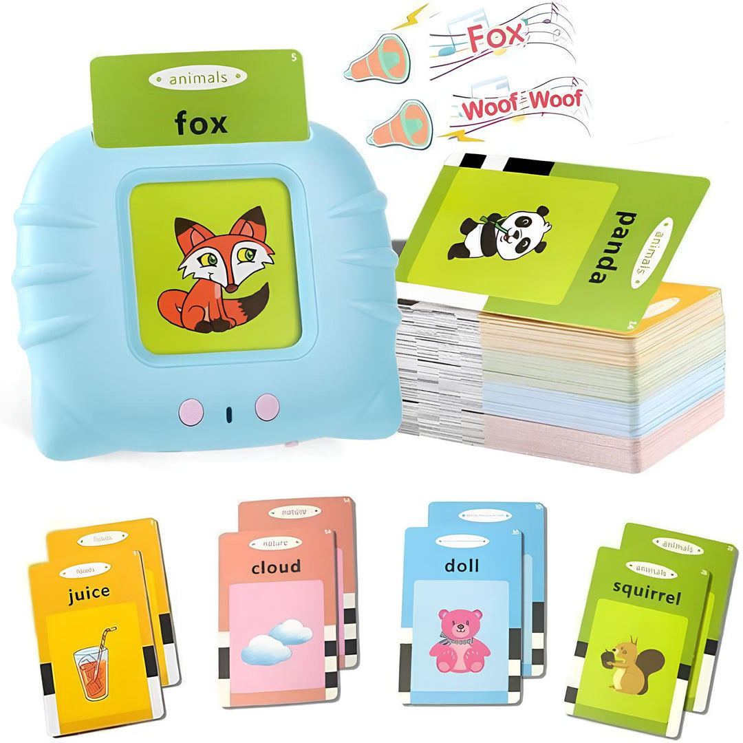Fun interactive talking flash cards. A screen-free rechargeable toy that boosts vocabulary for toddlers and preschoolers.