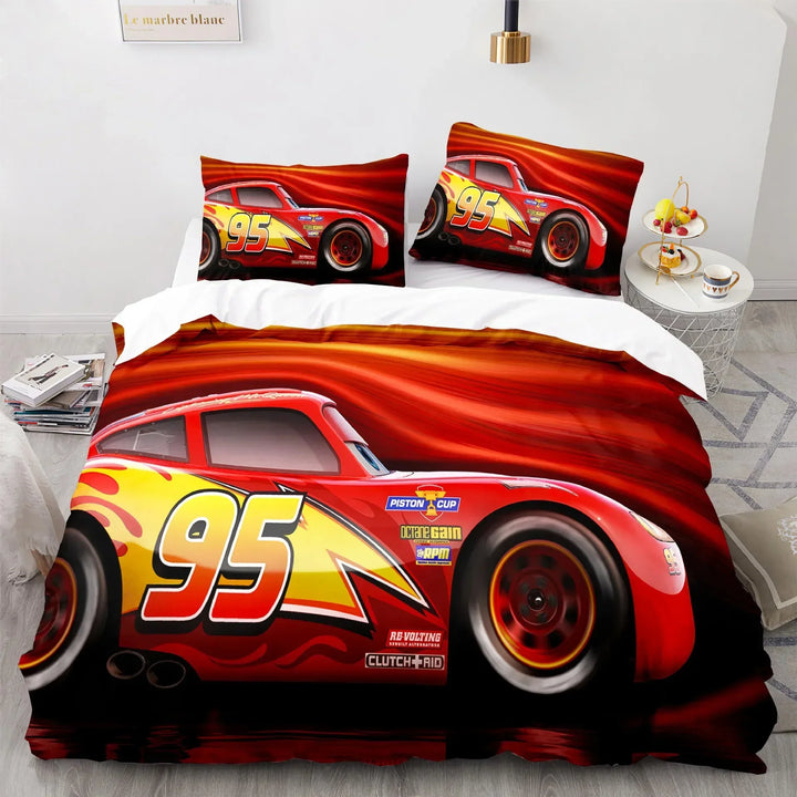 Lightning McQueen pillowcase, red with dynamic Cars character art, perfect for a cozy and fun children's bedding set.