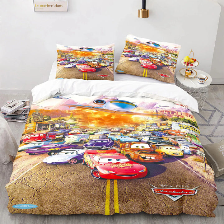 Bright red Lightning McQueen bedding set transforming a child's bedroom into a fun Cars movie racing adventure.
