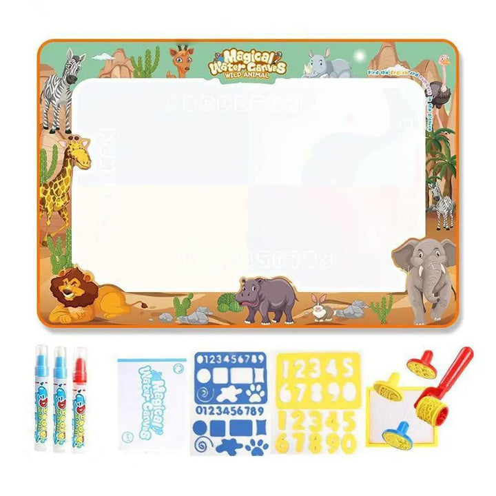 Kids' magic water drawing mat, a mess-free educational toy for creative play & early development. Montessori learning.