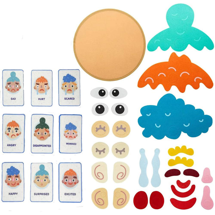 Kids Montessori felt toy for emotional learning. Teaches children facial expressions, empathy, and social skills development.