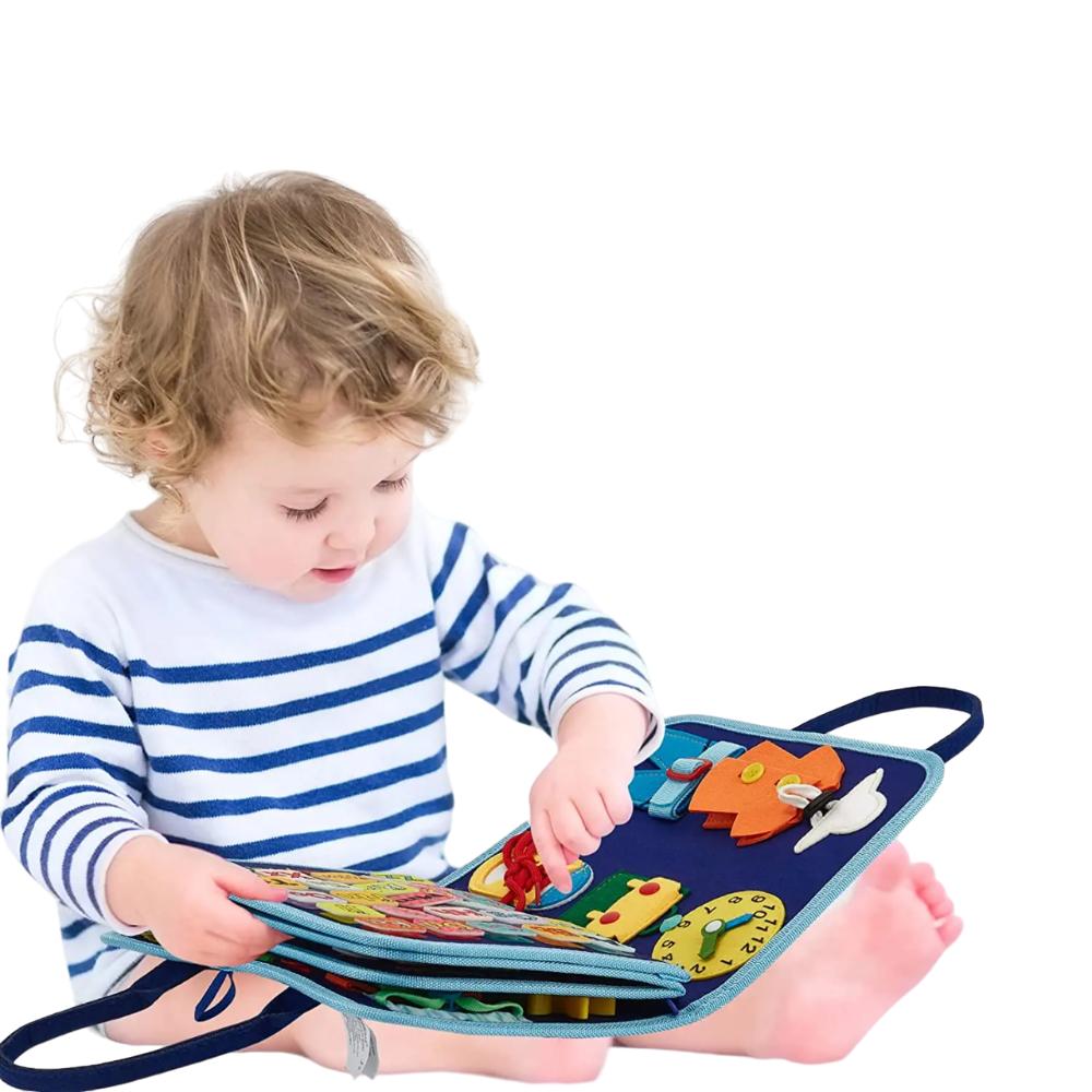 Montessori activity board, a perfect children's gift for toddlers to develop sensory and problem-solving skills.