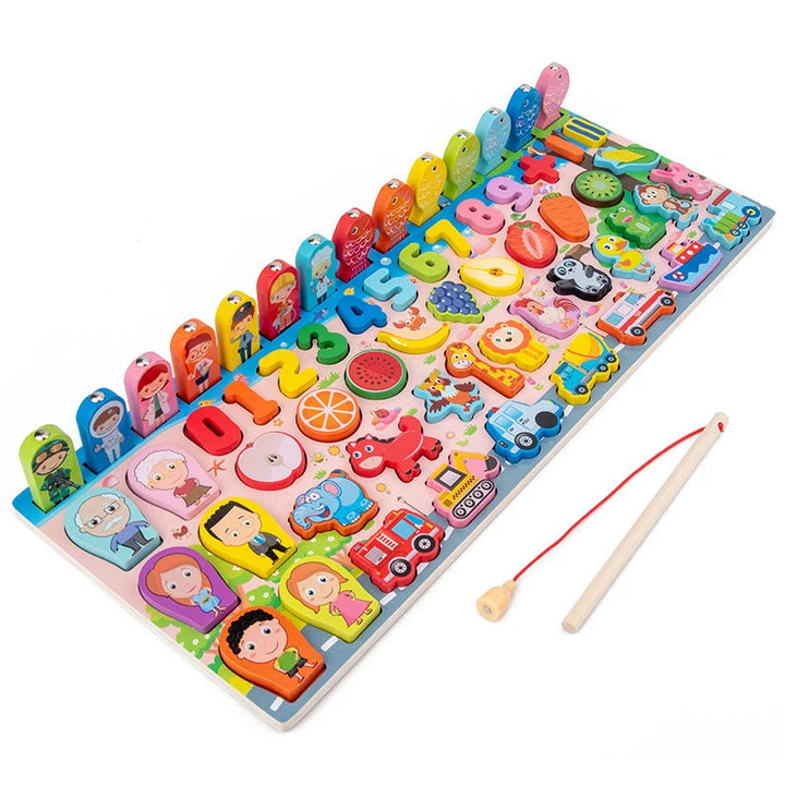 Kids' Montessori wooden digital matching puzzle. Educational toy for toddlers, teaches numbers & shapes, aids cognitive development.