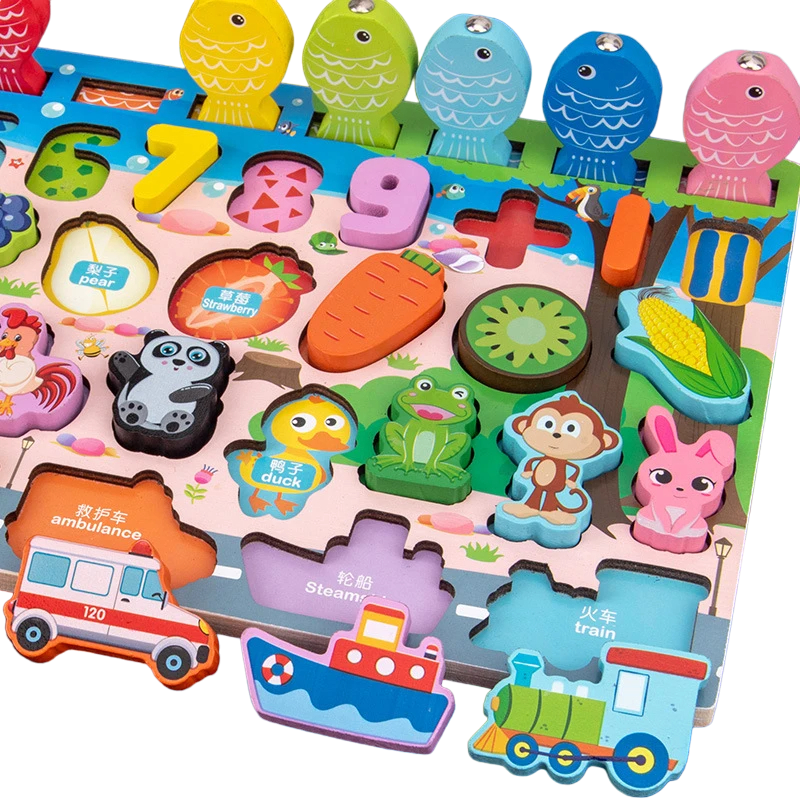 Montessori educational wooden toy: digital matching puzzle, ideal for kids' cognitive development, shape & number recognition.