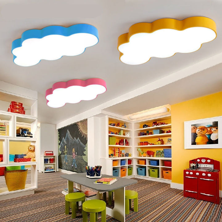 Energy-efficient acrylic LED ceiling light in playful yellow, adjustable for kids' room or nursery lighting.