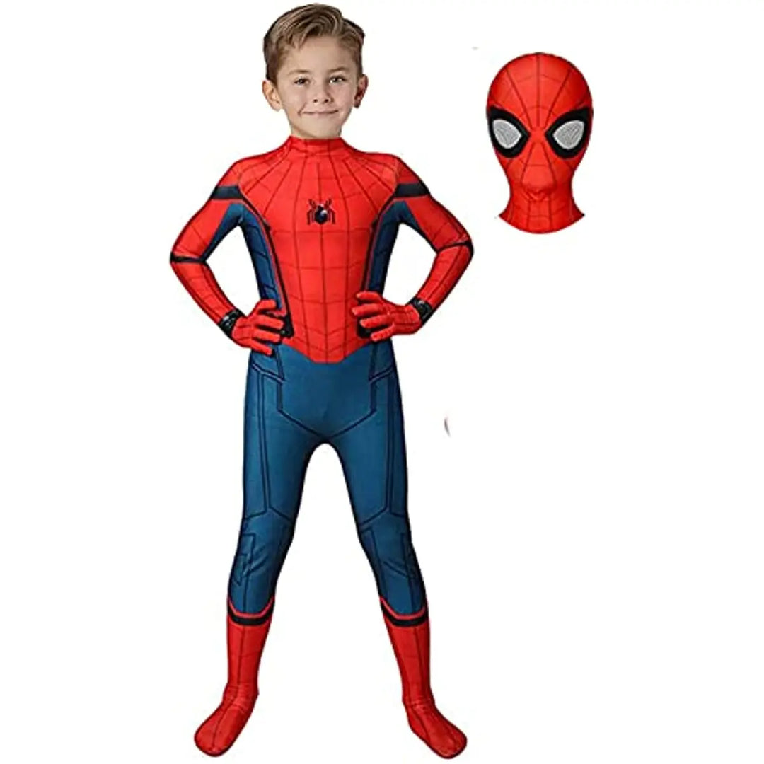 Kids' red Spider-Man costume, full suit with mask, perfect for superhero play and dress-up.
