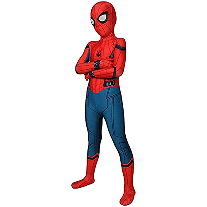 Close-up of the iconic red Spider-Man mask with web detailing, part of a kids' superhero outfit.