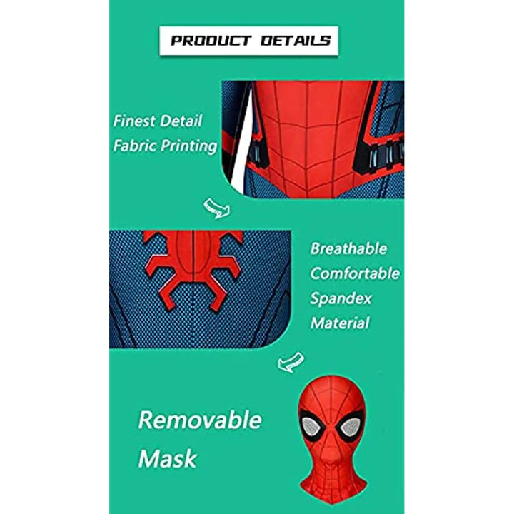 Vibrant red Spider-Man superhero costume for children, ideal for Halloween, parties, and imaginative play.