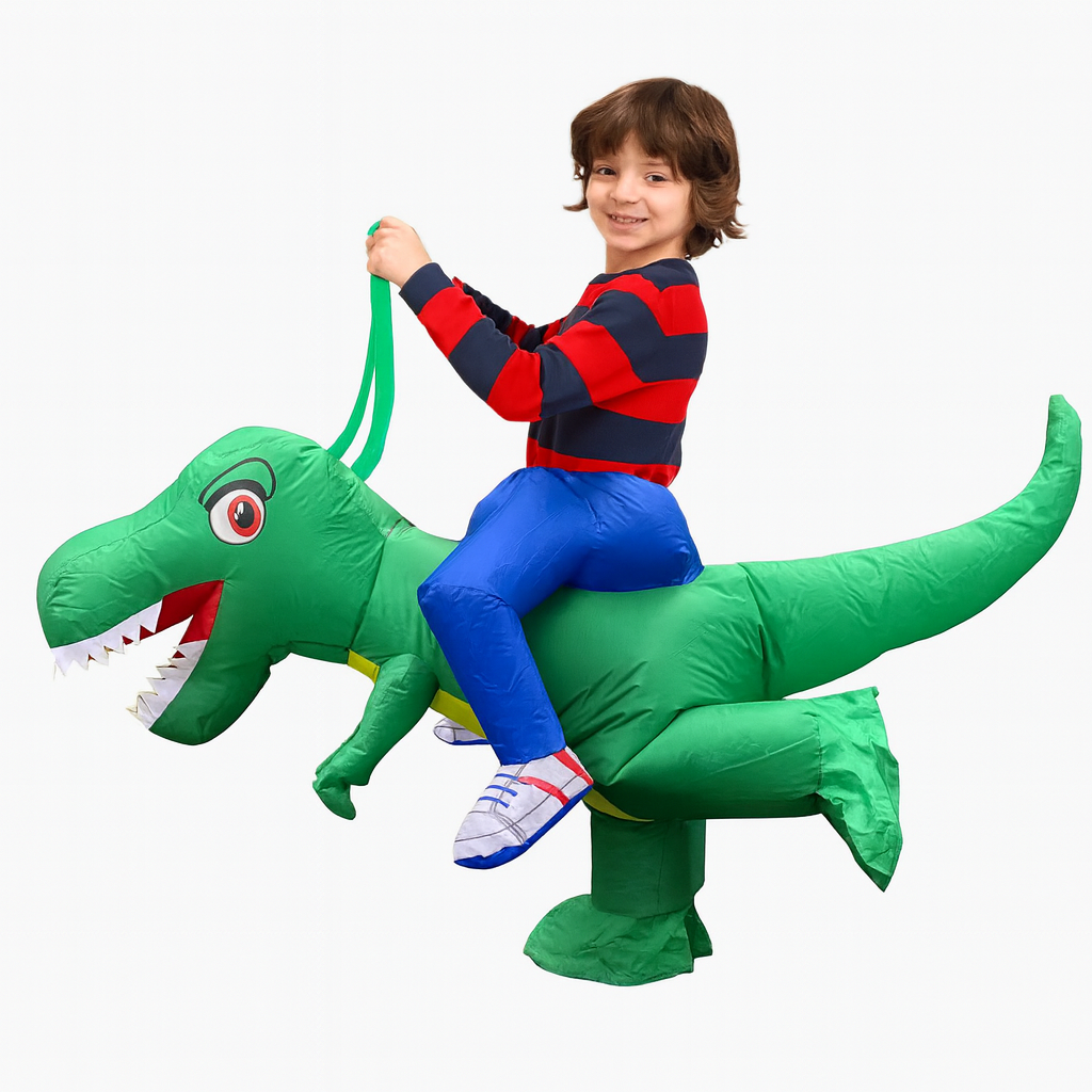Kids' roaring green dinosaur costume play set for imaginative dress-up fun. Perfect for children's Halloween.