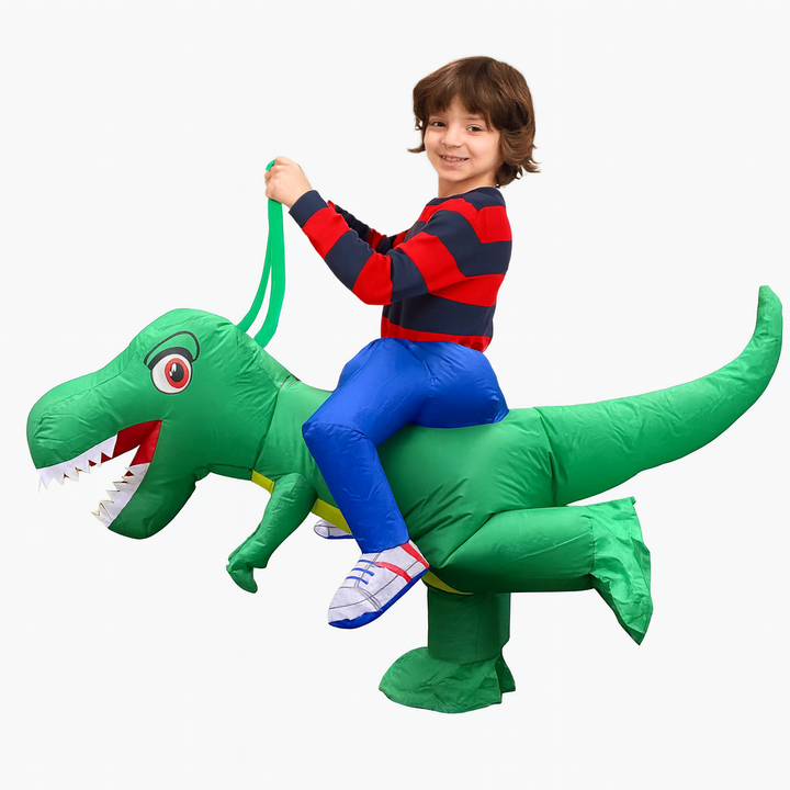 Kids' roaring green dinosaur costume play set for imaginative dress-up fun. Perfect for children's Halloween.