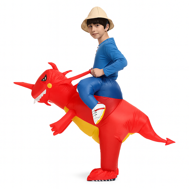 Child in a soft, comfortable dinosaur costume, ready for imaginative play and dress-up adventures.