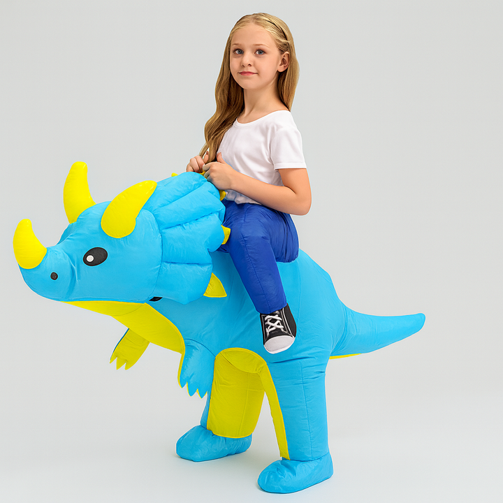 Full shot of the green dinosaur costume play set, designed for comfortable and exciting kids' imaginative play.