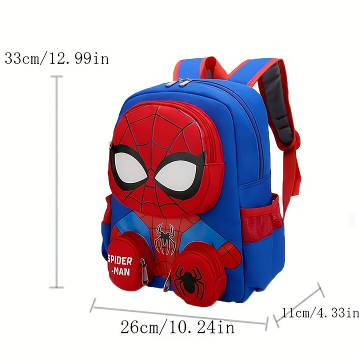 Bright red Spider-Man 3D backpack, ideal for school & play. Large main compartment for books.