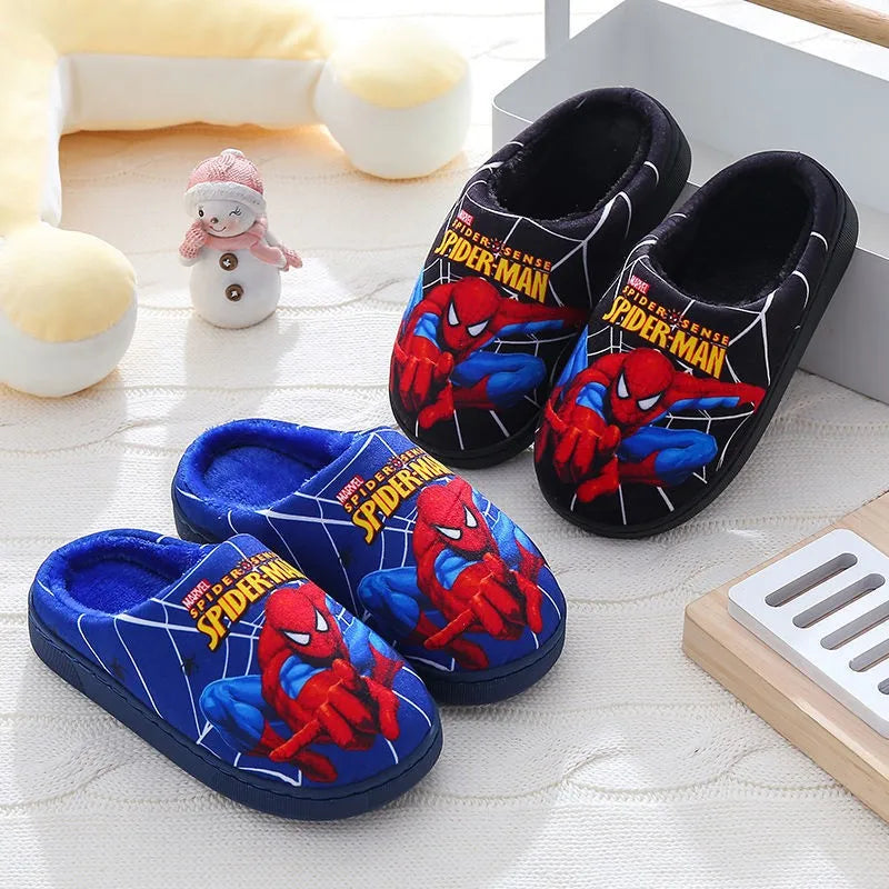 Warm & soft cotton Spider-Man kids' slippers, ideal cozy indoor footwear for fall & winter comfort.