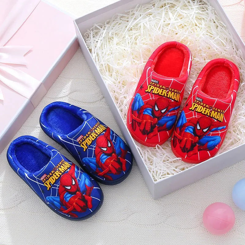 Toddler & kids' Spider-Man indoor slippers, plush and warm footwear for cozy fall & winter days.