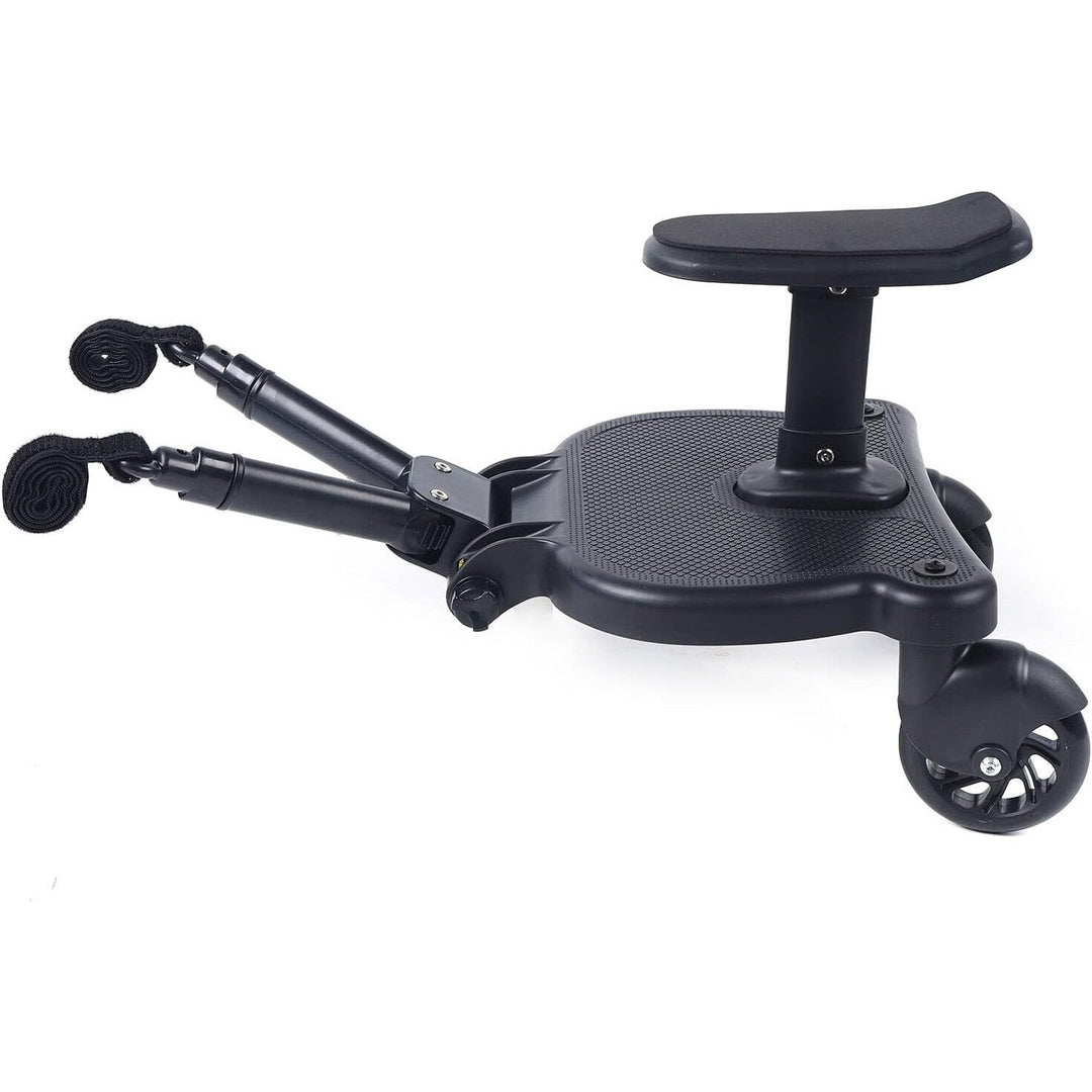 Sturdy kids' ride-on board with a comfy seat & 360° swivel wheels, universal buggy board for toddlers.